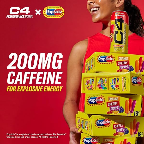 C4 PERFORMANCE ENERGY DRINK, GRAPE POPSICLE, ZERO SUGAR CARBONATED PREWORKOUT ENERGY, 200MG CAFFEINE WITH BETA ALANINE, 16 FL OZ (12 PACK)
