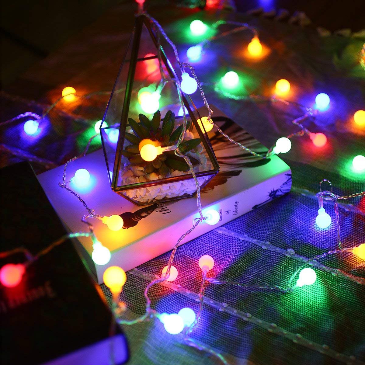 LE 50er LED Kugel Lichterkette 5m Farbig Lichterketten IP44 wassergeschützt batteriebetrieben Fernbedienung Zeitschaltuhr Merkfunktion