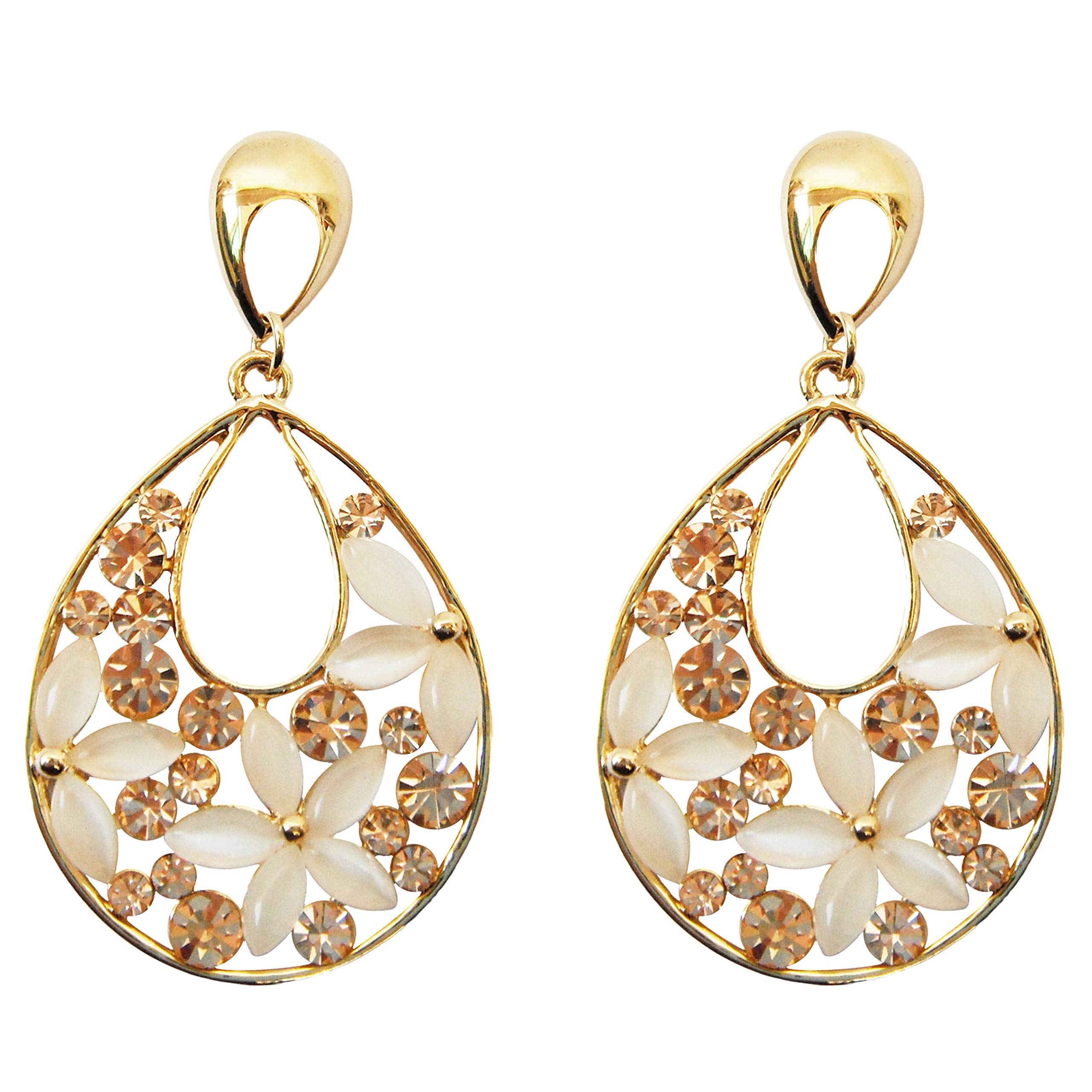 Navachi 18k Gold Plated Champagne Crystal White Opal Water Drop Dangle Az1766e Stud Earrings