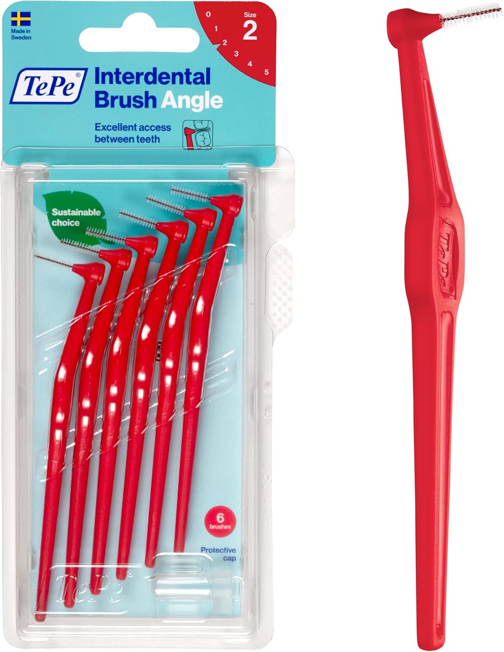 TePe Interdental Brush Angle Red ISO 2 0.5mm 6pcs Narrow Gaps