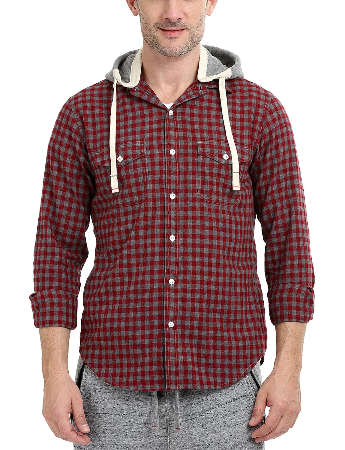 gingham hooded shirt