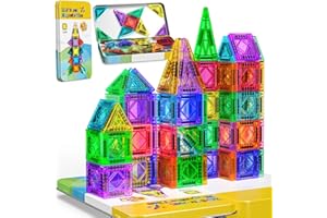 43 Pcs Mini Magnetic Tiles Travel Set, Luckades Toys for 3 4 5 6 7 Year Old Boys Girls Magnetic Building Blocks Kids Toys Age