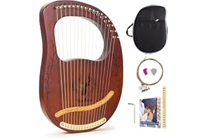 VixxNoxx Lyre Harp, 16-String Mahogany Lyra Harp Kit, Stringed Musical Instruments with Tuning Wrench Bag Instructions Extra 