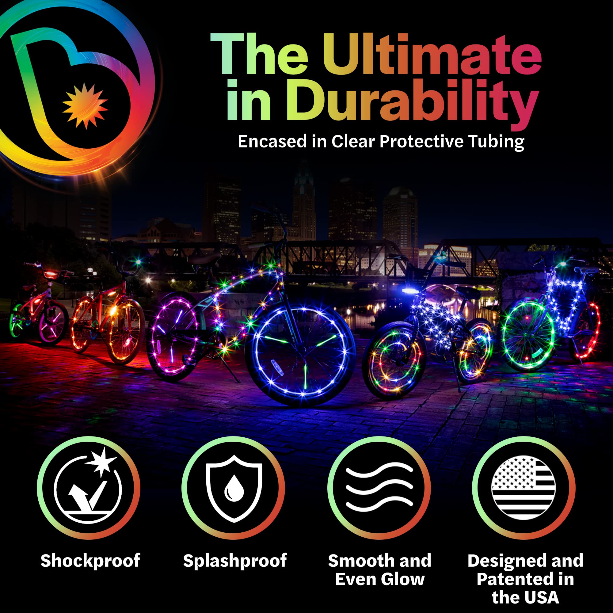 Brightz WheelBrightz LED Bike Wheel Lights - 2024 Edition with Superior Straps & LED-Weatherproof Shield! 14 Colors - Unmatched Durability, Visibility & 48+ Hours of Dazzling Illumination