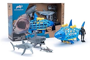 Animal Planet Shark Submarine Adventure Playset – Lights & Sounds Submarine with Chomping Great White Shark & Diver for Kids Ages 3+