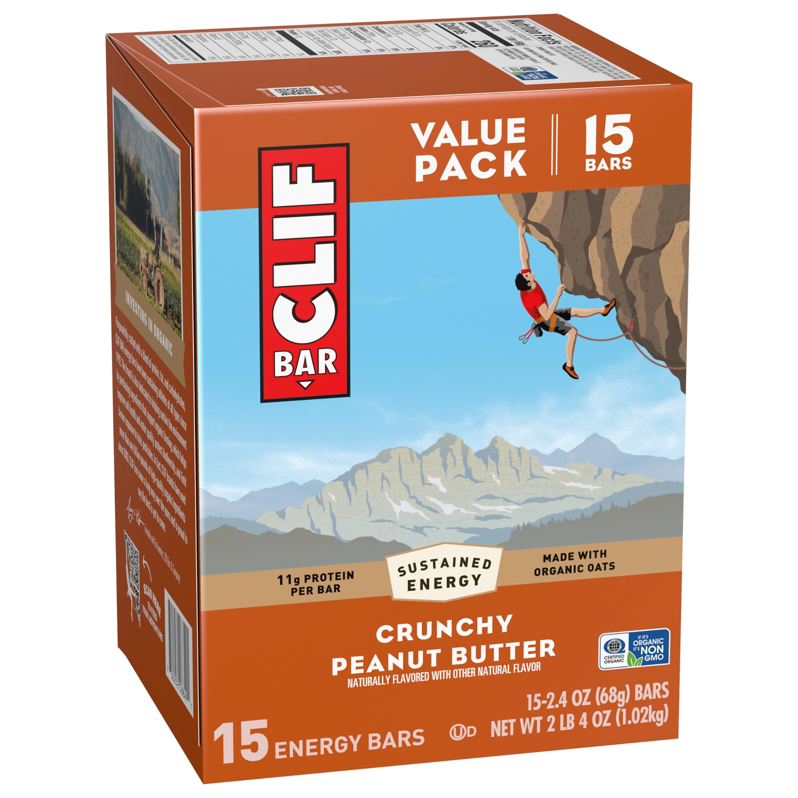 CLIF BAR - Energy Protein Bars - Crunchy Peanut Butter - Made with Organic Oats - Energy Bars - Non-GMO - (15 Pack)