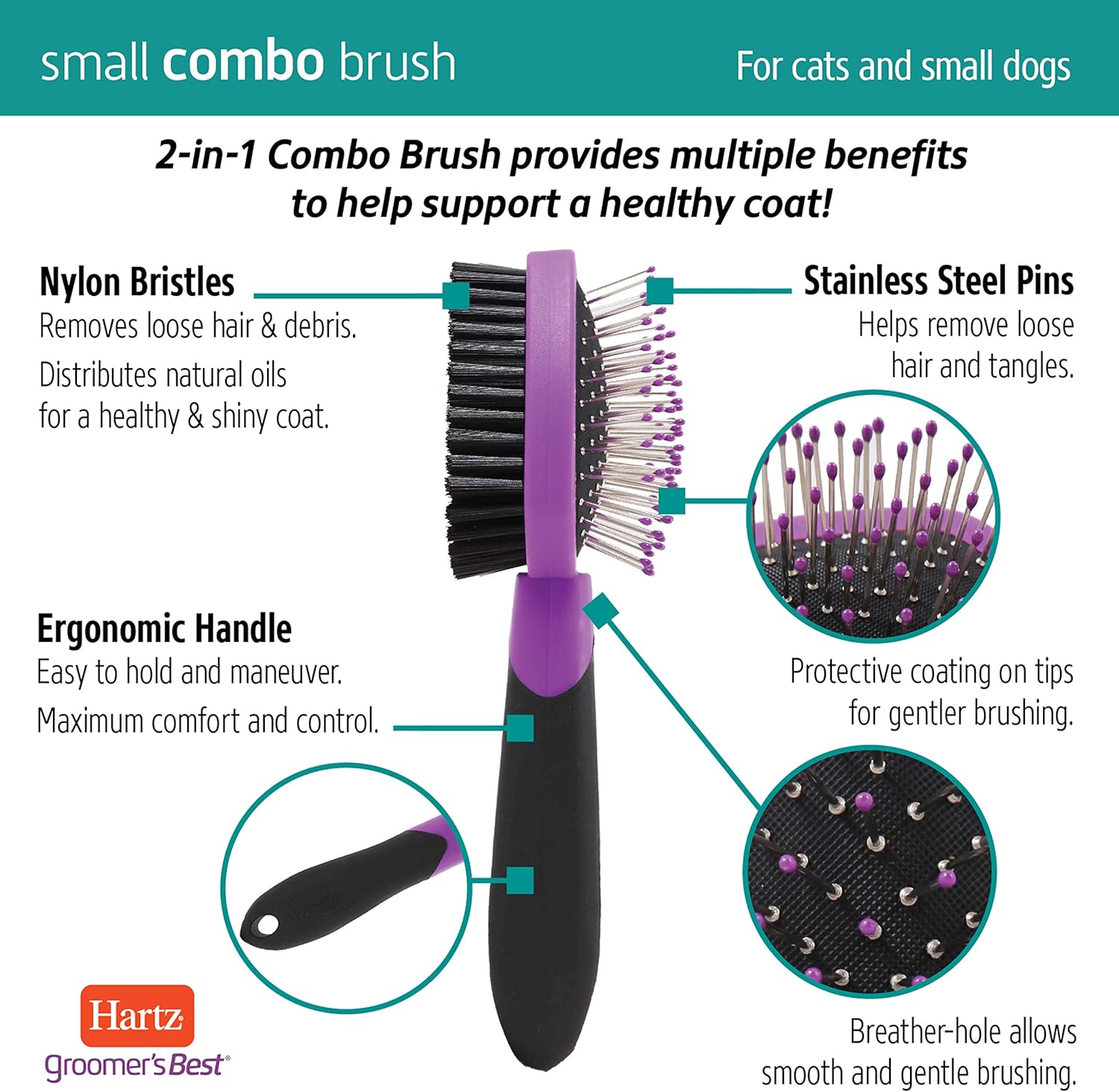 Groomer's Best Small Combo Brush for Cats and Small Dogs : Pet Combs : Pet Supplies
