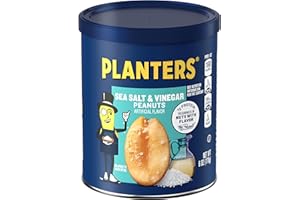 PLANTERS Sea Salt & Vinegar Peanuts (8 ct Pack, 6 oz Canisters)