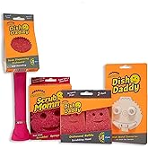 Scrub Daddy Scrub Mommy Dish Wand, Refill Heads, Sponge & Connector Head, Soap Dispensing Dish Brush, Texture Changing Washing Up Sponge, Dual Sided Non Scratch Scourers with Liquid Handle - Pink