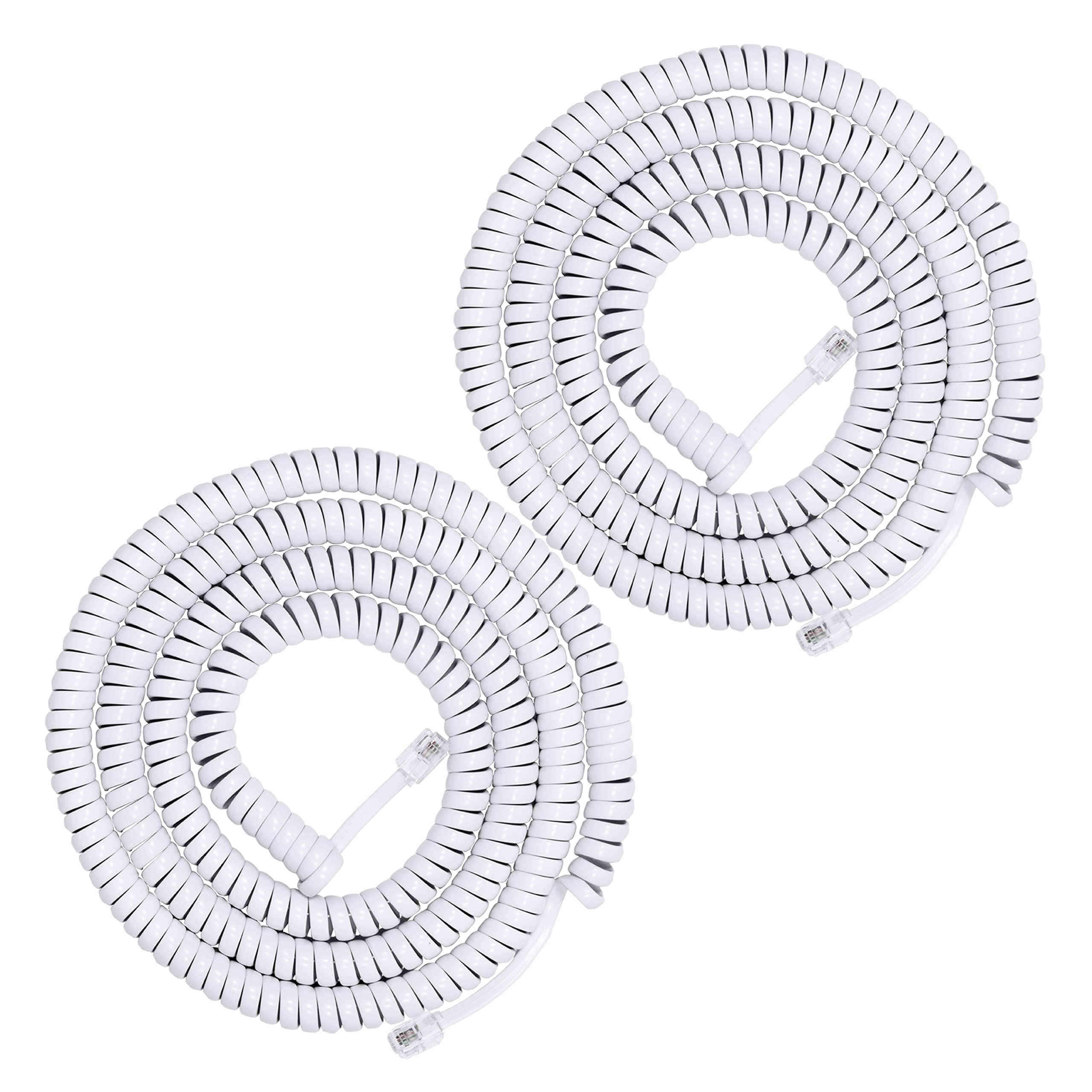 Power Gear Coiled Telephone Cord, 2 Pack, 4 Feet Coiled, 25 Feet Uncoiled, Phone Cord works with All Corded Landline Phones, For Use in Home or Office, White, 46081