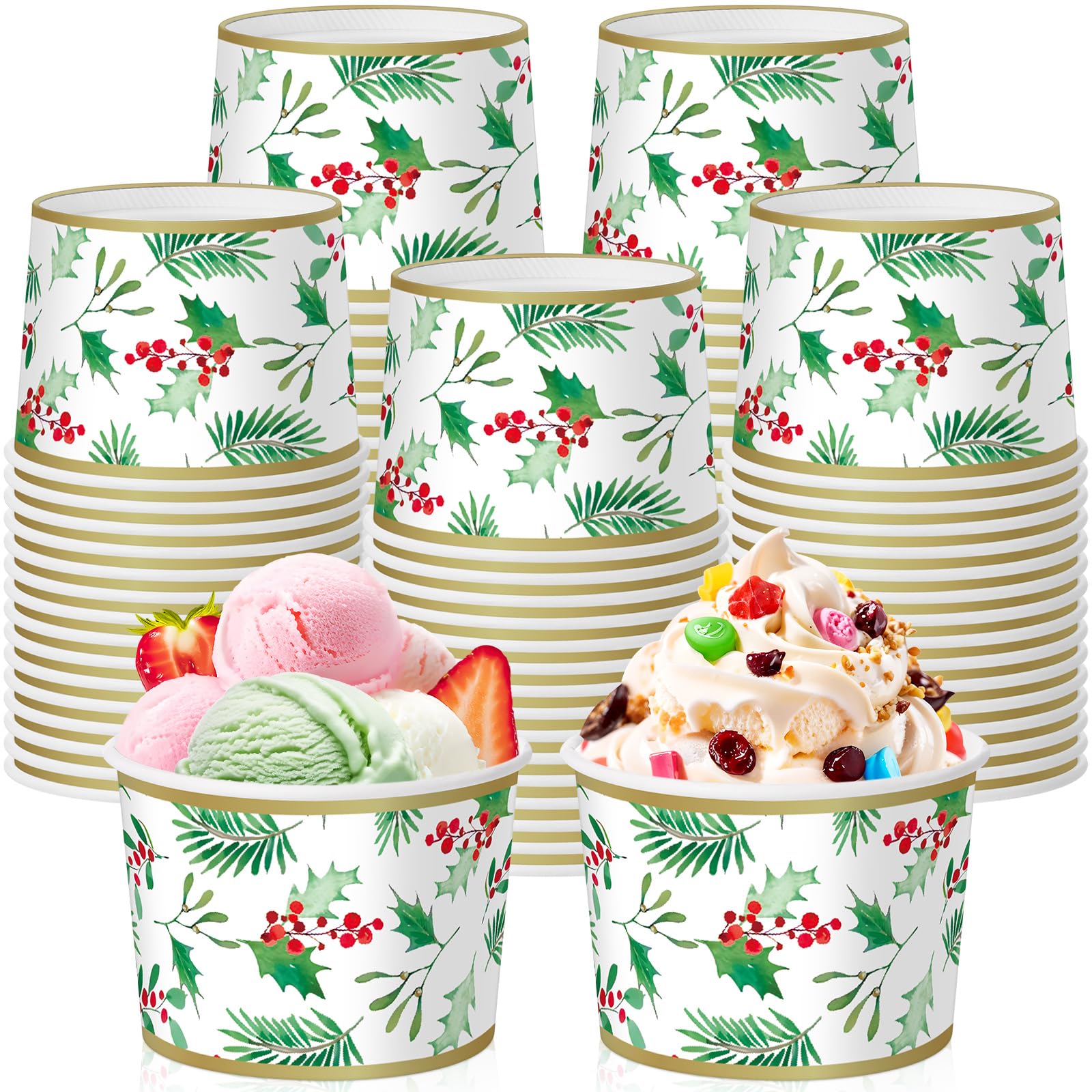 Photo 1 of Sabary 60 Pcs 9 oz Christmas Paper Bowls Disposable Berry Pine Cups Green Holly Leaf Snack Dessert Paper Bowls Red Green Christmas Holiday Party Supplies for Hot or Cold Drink Food