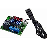 LM YN DC 12V Digital Thermostat Module -58℉ to 257℉ Fahrenheit Temp Display Temperature Controller Board with 20A Relay Waterproof Sensor Probe Dual LED Display Red Blue