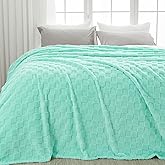 NEWCOSPLAY Super Soft Queen Blanket Aqua Premium Silky Flannel Fleece 3D Checkered Lightweight Bed Blanket All Season Use (Aqua Checkered, Queen(90"x90"))