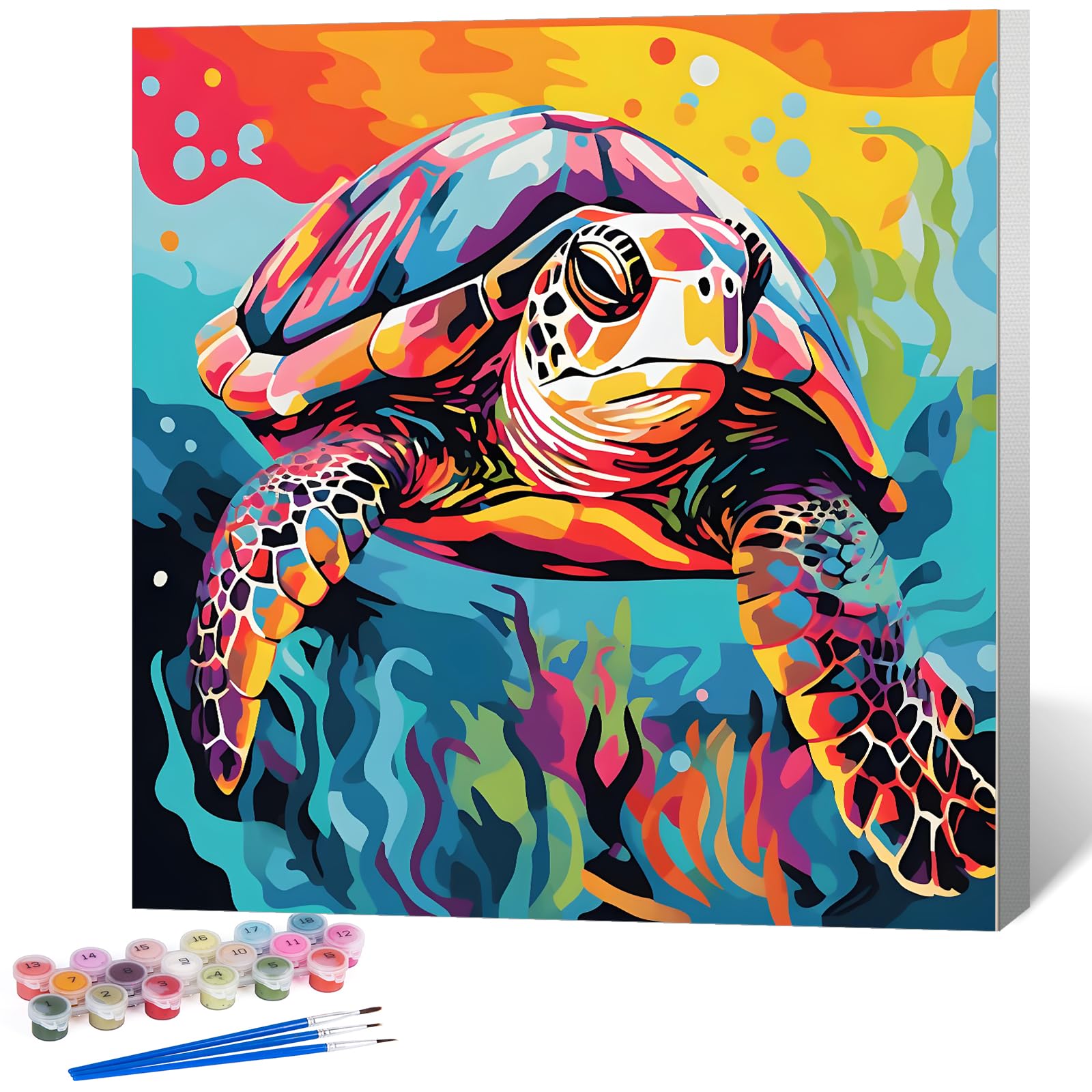 Paint by Numbers for Adults with Frame Sea Turtle, Painting by Numbers for Adults with Frame Animal, DIY Acrylic Framed Adult Paint by Number Canvas Kits, Perfect for Home Decor Gift 10 X 10 Inch