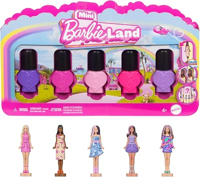 Barbie Mini Barbie Land 5-Pack Fashionistas Dolls 1.5-inch Nail Polish