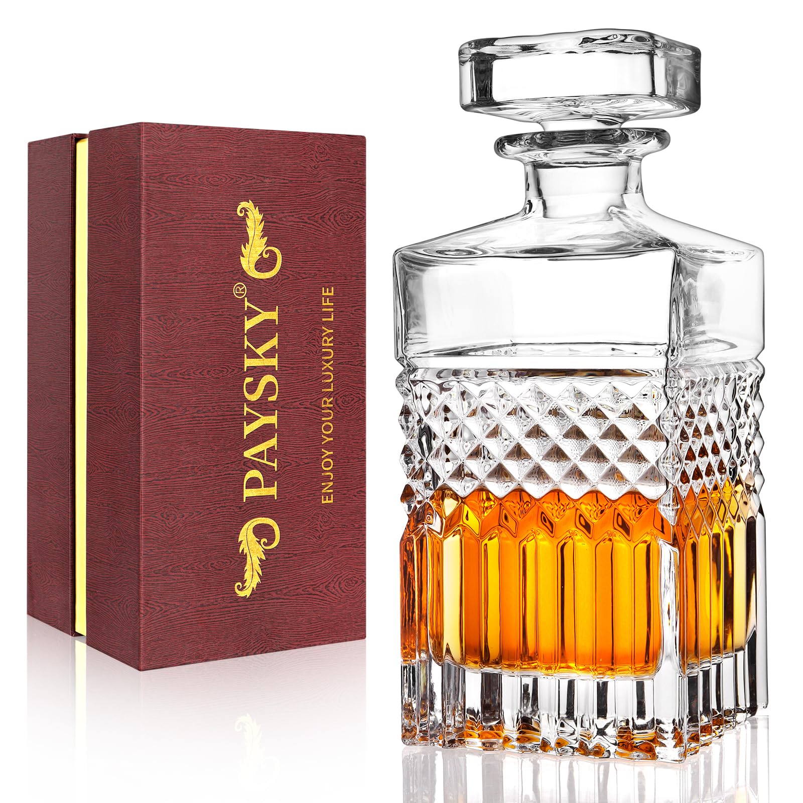 Whiskey Decanter,900ml Non-Lead Crystal Whiskey Decanter with Stopper in Gift Box,Premium Bourbon Decanter,Liquor Decanter for Whiskey,Bourbon,Whiskey Carafe for Men