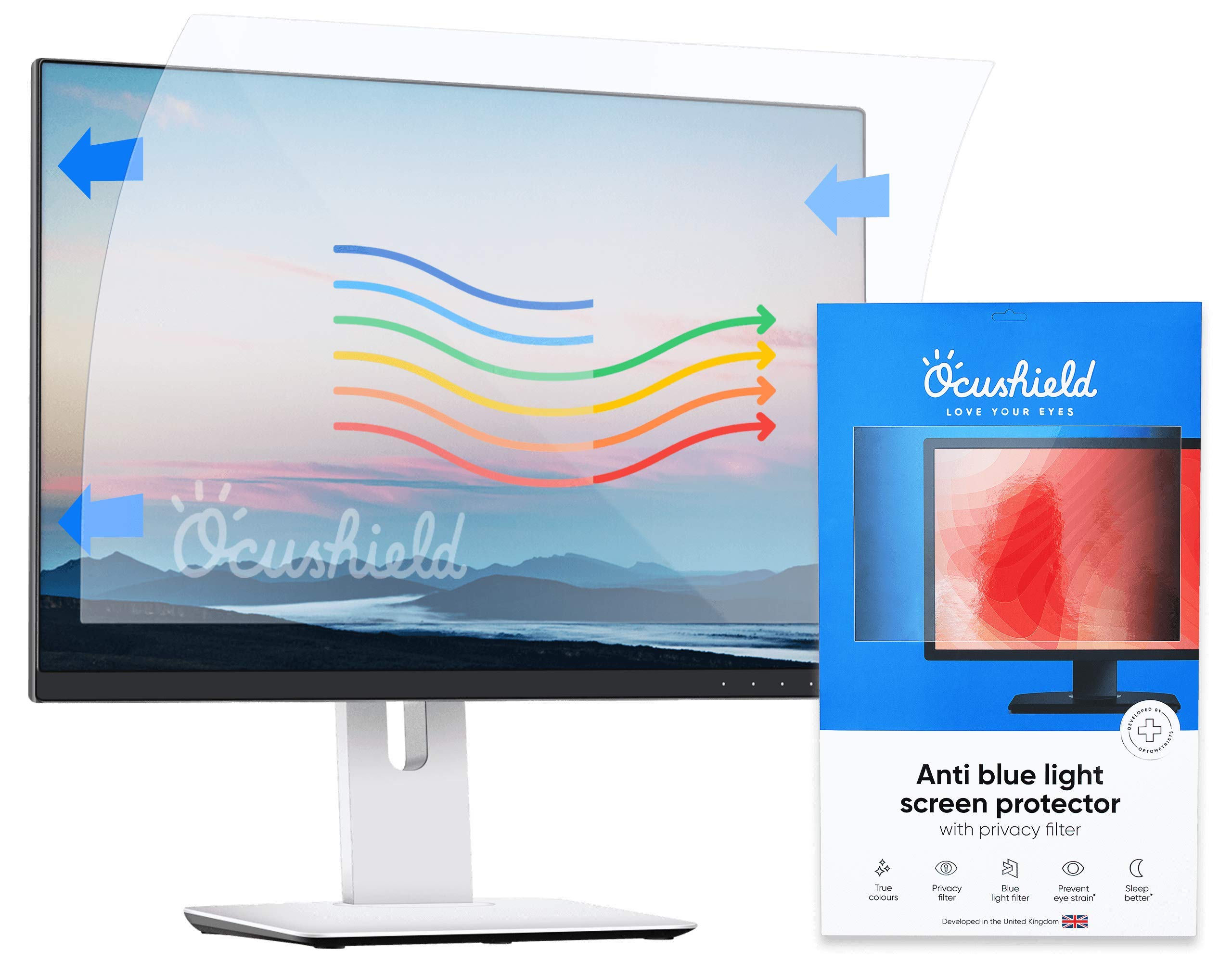 Ocushield 21” (16:10) Premium Anti Blue Light Screen Protector with Privacy Filter for Laptops and Computer Monitors - Anti-Glare - Easy Install - Anti-Fatigue — image 1