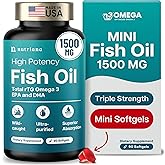 Mini Fish Oil Softgels – Triple Strength – Advanced Formula - 1500mg Omega 3 with EPA & DHA – Smaller Than a Dime – Fish Oil Minis - Wild Caught – 90 Softgels