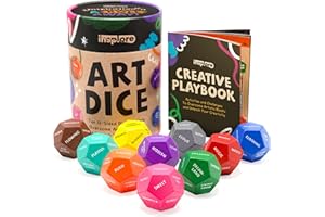 Insplore Art Dice – 12-Sided Wooden Dice with 120 Prompts to Help You Decide What to Draw or Paint – Creative Playbook with Games and Activities – Fun, Inspiring Gift for Artists of All Levels