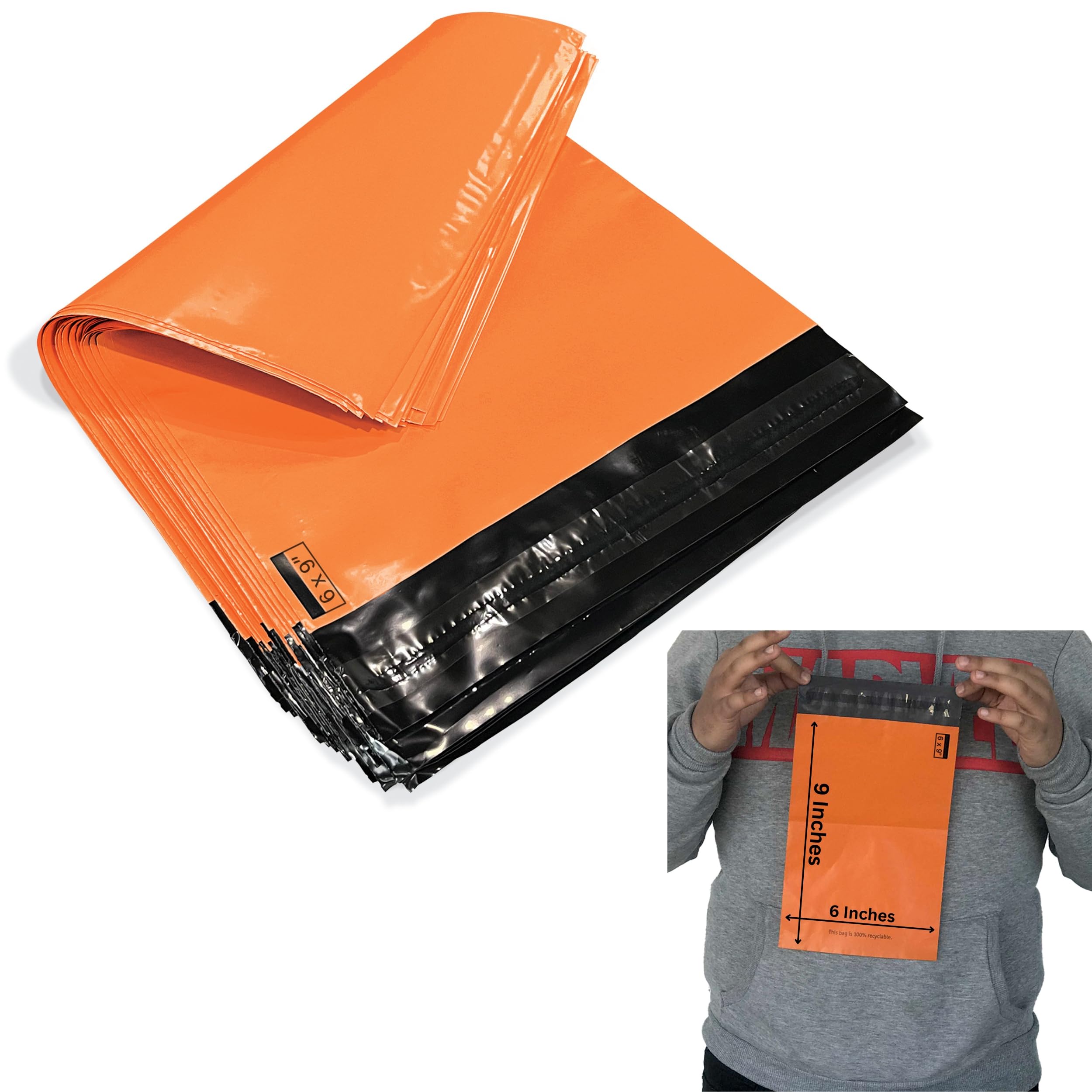 JeeJaan® 50 Pcs Small Orange Mailing Bags 6x9 in Orange Poly Mailers 160 x 230 mm Small Poly Mailers Postage Bags Strong Recyclable Postage Bags for Envelope & Courier Shipping — image 1