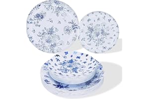 100 Pcs Blue and White Floral Plastic Plates, Floral Disposable Plates for Party & Weddings 10.25" Dinner Plate and 7.5" Dess