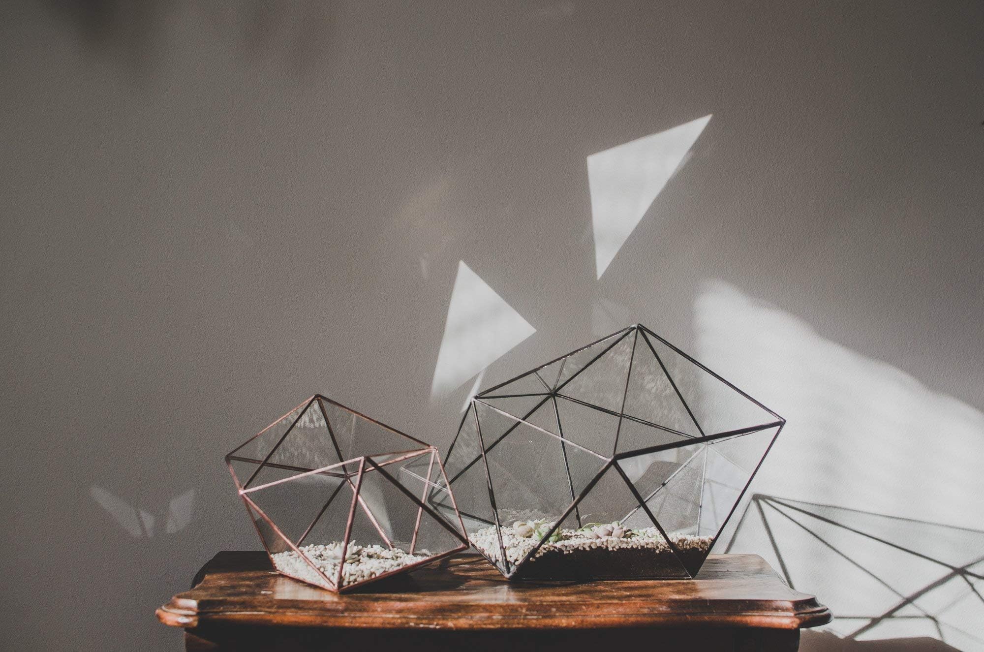 Set of two Terrariums for Succulents Strange shapes Geometric Triangle glass shape Christmas gift