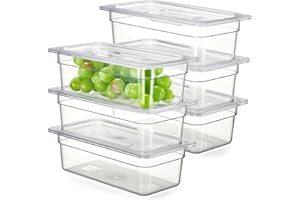 CURTA 6-Pack 1/3 Size 4" Deep NSF Polycarbonate Food Pans with Handled Lids & Drain Trays | Dishwasher & Freezer Safe Clear Container for Prep Tables, Buffet, Salad Bar, Commercial Kitchen