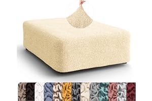 PAULATO BY GA.I.CO. Big Ottoman Cover Stool Cover Pouf Slipcover - Soft Polyester Fabric Slipcover - 1-Piece Form Fit Stretch Furniture Protector - Microfibra Collection - Cream (Ottoman)