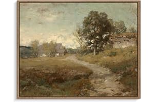 Pinetree Art Framed Canvas Wall Art Room Decor, Vintage Outskirts Country Road Paintings Prints, Rustic Farmhouse Wall Art for Bedroom Bathroom Wall Decor 8"x10"