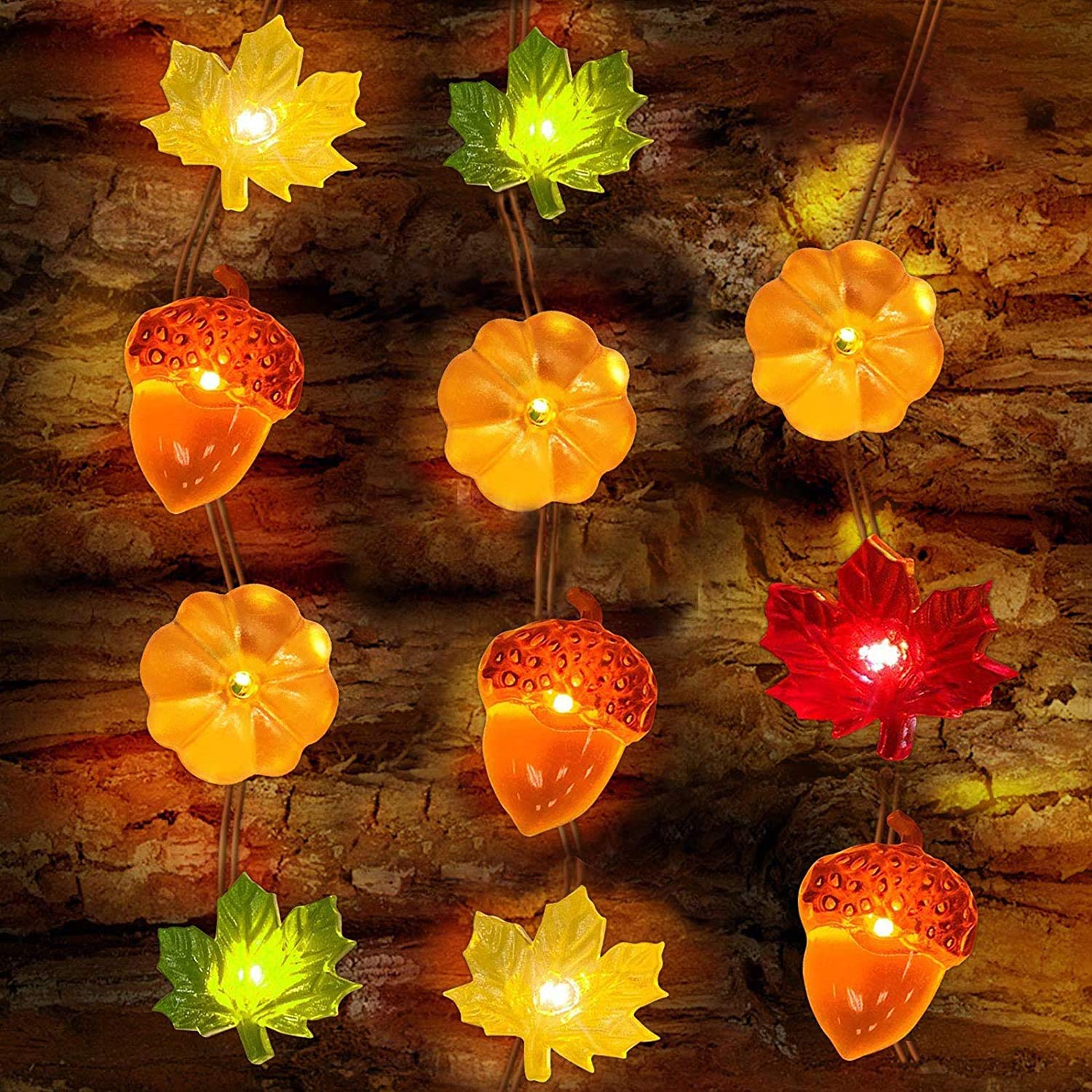 YOLIGHT 3D Crystal Pumpkin Acorn Maple Leaf Halloween String Lights 8 Modes Hanging Lights for Thanksgiving Day Christmas Thanksgiving Wedding Decoration (Multi Pumpkin Acorn Maple Leaf, 9.8FT/30LED)
