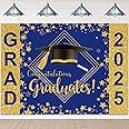 Avezano 7x5ft Graduation Backdrop Class of 2025 Backdrop Blue and Gold Congrats Grad 2025 Banner Graduation Party Decoration Supplies
