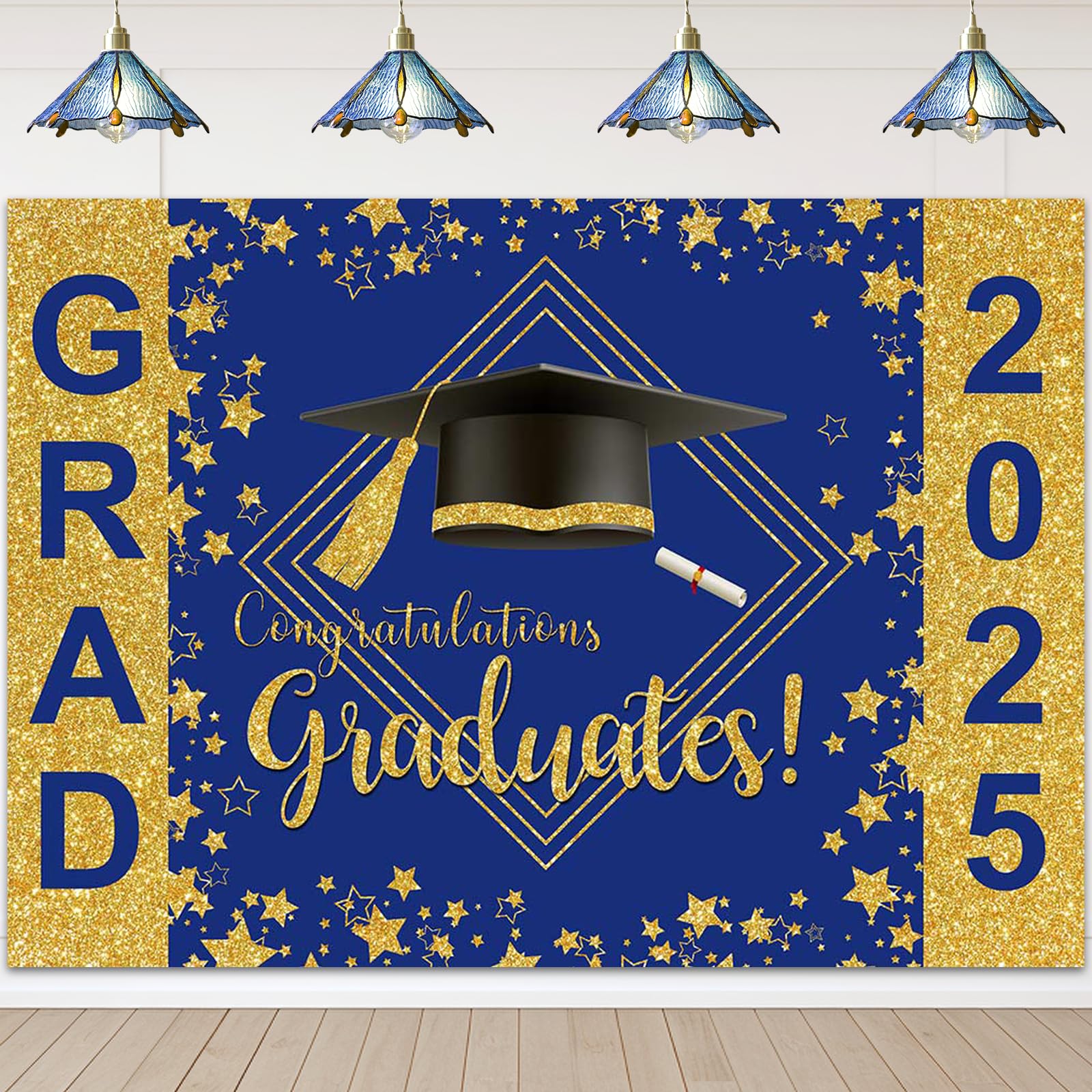 Avezano 7x5ft Graduation Backdrop Class of 2025 Backdrop Blue and Gold ...