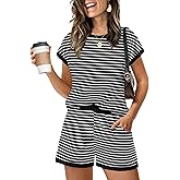WIHOLL Two Piece Sets for Women Summer Lounge Short Sets Cap Sleeve Crew Neck Sweatsuit with Pocket XS-2XL