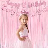 GREATRIL Pastel Pink Foil Fringe Streamers Backdrop 3.2ft x 8.2ft 2 Pack view 3