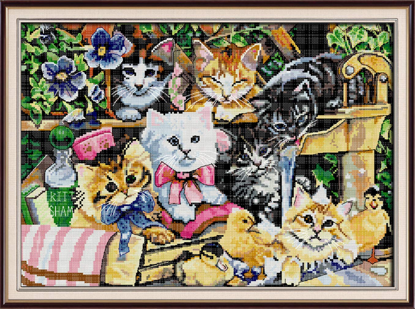 YEESAM ART Unstamped Cross Stitch Kits for Adults, Cats Family 14ct Counted Unprinted Embroidery Kit Needlework Wall Art Decor