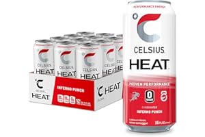 CELSIUS HEAT Inferno Punch Performance Energy Drink, Zero Sugar, 16oz. Can (Pack of 12)