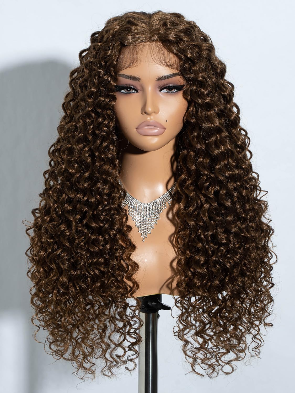 Joedir Lace Front Wig Long Deep Wave Curly Wigs for Women Synthetic Natural Crimps Curls Lace Frontal Wig 24 Inches T-Part Preplucked Hairline Wig with Baby Hair