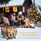 Mutool Firewood Rack with Canvas Carrier, Heavy Duty Log Holder, Black view 7