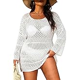 Yonique Plus Size Swimsuit Cover Up - Crochet Swim Cover Up 2025 Bathing Suit Short Sleeve Beach Dress
