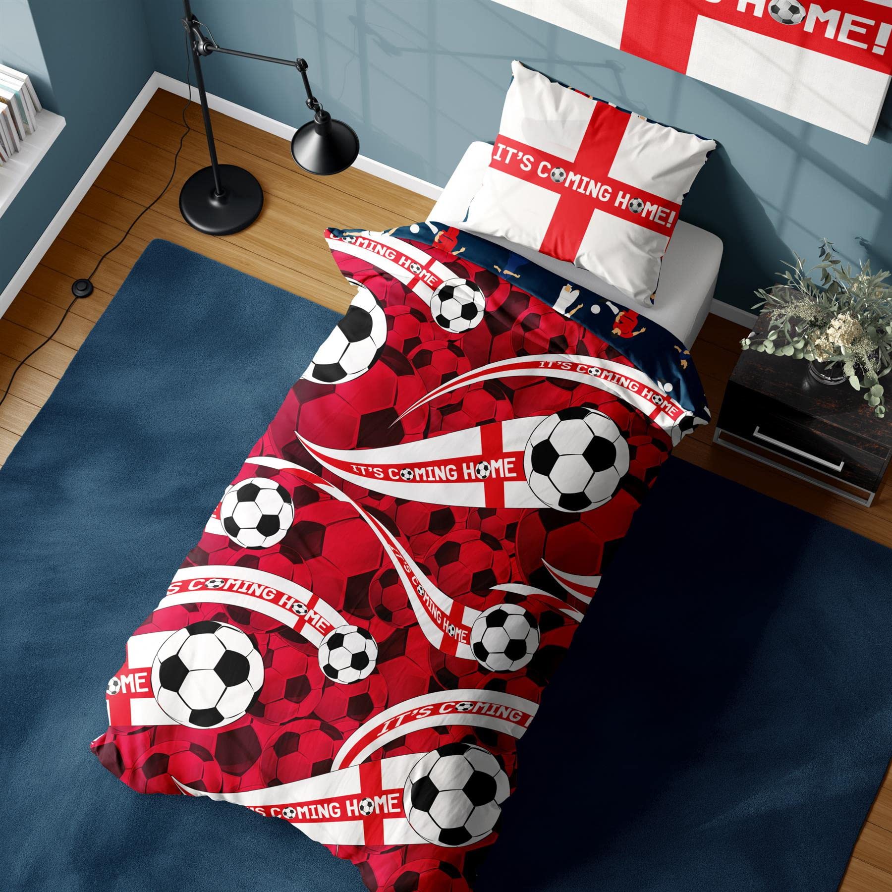 Its Coming Home Single Duvet Cover - England Football Design - Reversible Bedding set with matching Pillowcase
