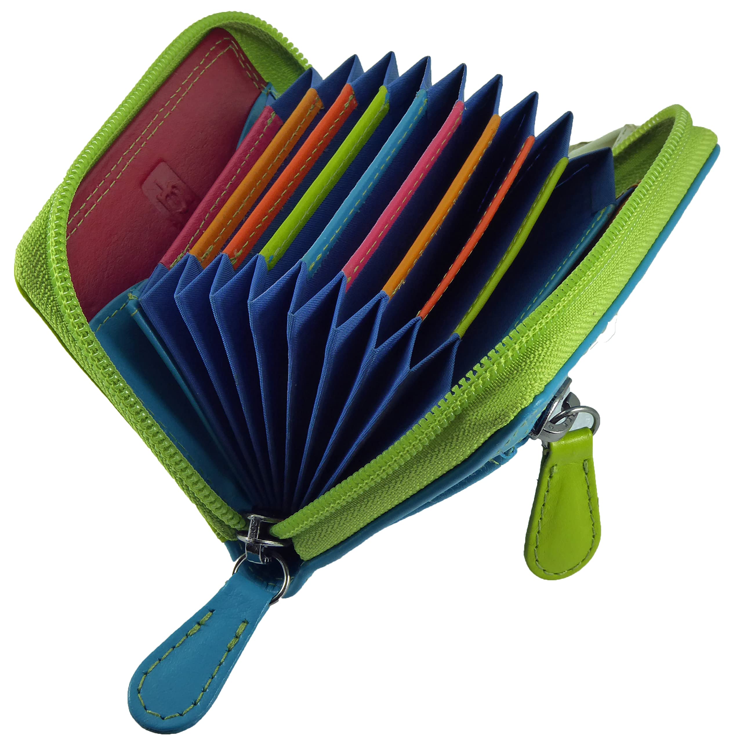 Hide and Sleek Ladies Multicoloured Leather Concertina Card Holder RFID-Protection (Green Multi)