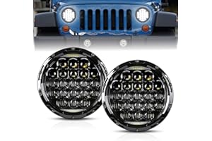 AAIWA LED Headlight for Jeep Wrangler, 7 Inch 105W LED Projector Headlight Round 5D Lens with DRL for Jeep Wrangler JK TJ LJ 