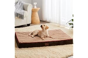 WNPETHOME Orthopedic Large Dog Bed, Dog Bed for Large Dogs with Egg Foam Crate Pet Bed with Soft Rose Plush Waterproof Dog Bed Cover Washable Removable（Dog Bed Large 36 x 27 x 3 inch Brown）