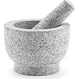CO-Z Granite Mortar and Pestle Set for Guacamole Spice Salads, 6 Inch - 2 Cup Capacity - Large Heavy Duty Unpolished Granite