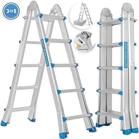 MASKO® Aluleiter Mehrzweckleiter 5,10m 4x5 Sprossen Teleskopleiter ? Multifunktionsleiter ? Aluleiter ? Klappleiter ? Anlegel