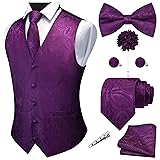 GUSLESON Purple Mens Vest Tie and Bow Tie Set