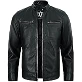 UrbanFocal Leather Jacket Men - Casual Real Lambskin Cafe Racer Style Men's Leather Motorcycle Jackets