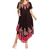 Sakkas Batik Hindi Cap Sleeve Caftan Dress/Cover Up