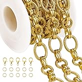 Jabogrii 6.5 Feet Gold Rolo Jewelry Making Chains Roll Bulk Embossed Oval Metal Chain for Jewelry Making Handmade Craft Supplies