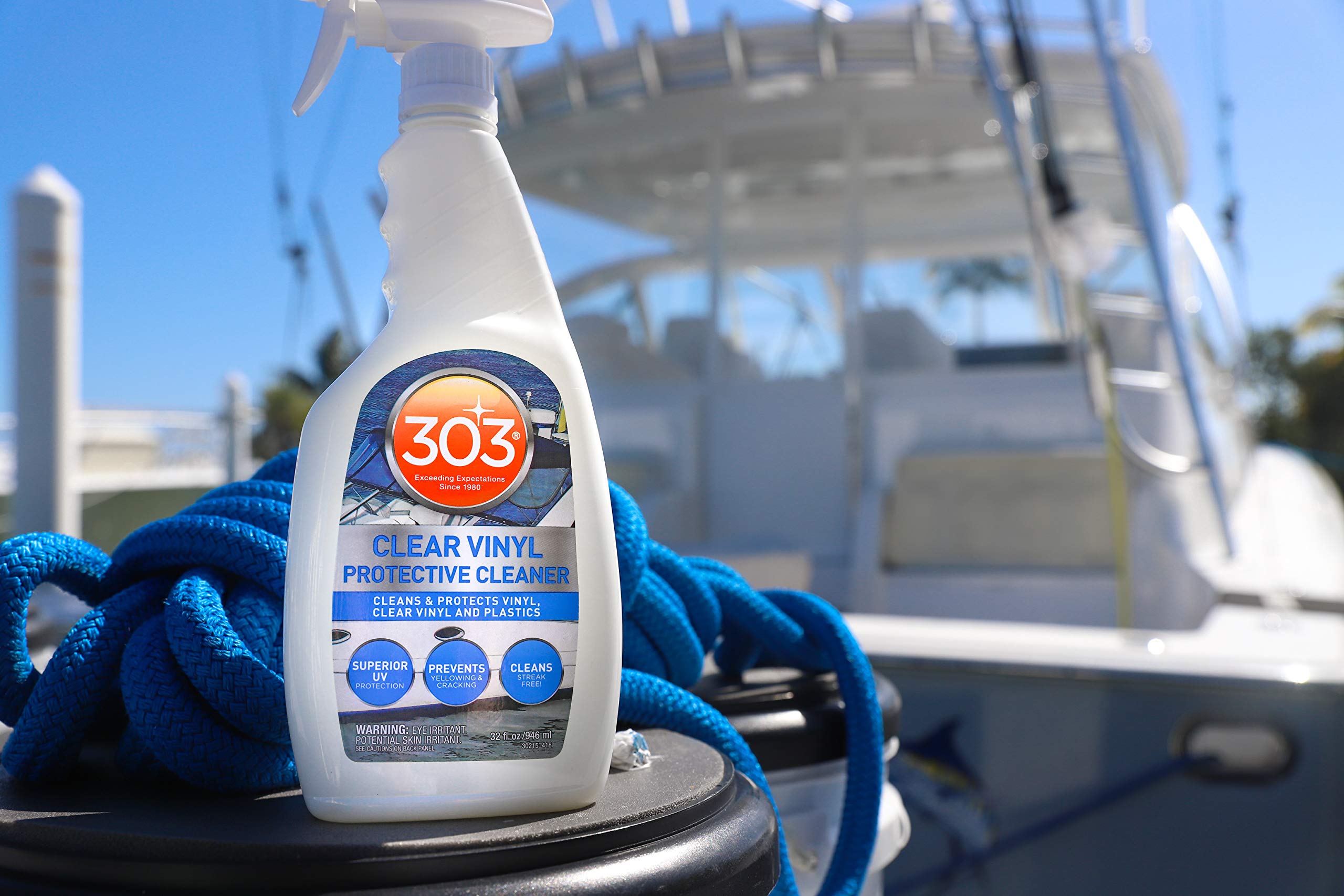 303 Marine Clear Protective Cleaner - Cleans and Protects Vinyl and Plastics, Provides Superior UV Protection, Prevents Yellowing and Cracking, 32oz (30215) Packaging May Vary